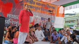 TMC protests, Centre dues, govt welfare schemes, BJP Gangarampur MLA joins stir, Firhad Hakim, indian express news