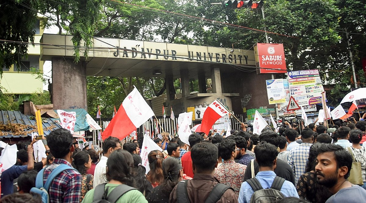 Kolkata, India. 11th Feb, 2022. Students of Jadavpur University protest  against the recent hijab ban in few colleges of Karnataka state. They  started a protest rally from Jadavpur to Park circus crossing. (