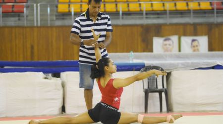 Gymnast Dipa Karmakar trains under coach Bishweshwar Nandi