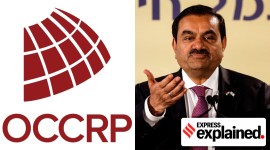 OCCRP logo and Gautam Adani.