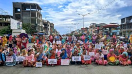 Meitei community women protest in Manipur