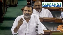 BJP MP Nishikant Dubey speaks in the Lok Sabha during the Monsoon session of Parliament, in New Delhi, Thursday, Aug. 10, 2023.