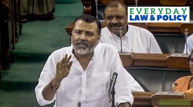 BJP MP Nishikant Dubey speaks in the Lok Sabha during the Monsoon session of Parliament, in New Delhi, Thursday, Aug. 10, 2023.
