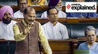 Congress MP Adhir Ranjan Chowdhury speaks during the discussion on the Motion of No-Confidence in the Lok Sabha during the Monsoon session of Parliament, in New Delhi, Thursday, Aug. 10, 2023. (PTI Photo)