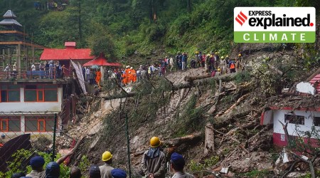Police, district administration and locals carry out rescue operation after collapse of a temple following a massive landslide near Summer Hill in Shimla, Monday, Aug. 14. 2023. At least 9 people have been killed.