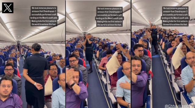 Passengers on IndiGo flight cheer after pilot’s announcement on Chandrayaan-3’s successful landing on Moon
