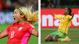 South Korea's Cho So-hyun (RIGHT) and Jamaica's Khadija Shaw.