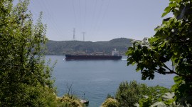 A ship passes through the Bosporus Straits near Istanbul, on July 22, 2023. (Ivor Prickett/The New York Times)