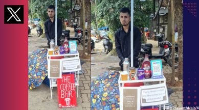 Young man’s roadside coffee stall in Mumbai with poster saying ‘dream of going global’ goes viral