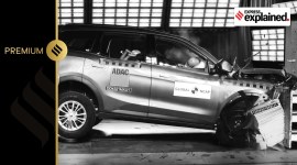 A dummy in a car as part of a crash test.