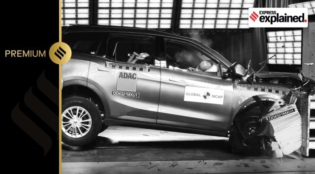 A dummy in a car as part of a crash test.
