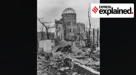 Photo of what became later Hiroshima Peace Memorial among the ruins of buildings in Hiroshima, in early October, 1945, photo by Shigeo Hayashi.