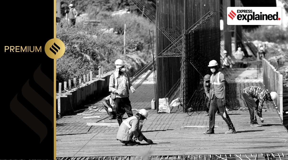 Workers working on a govenment STP plant at Jiyamau area of Lucknow.