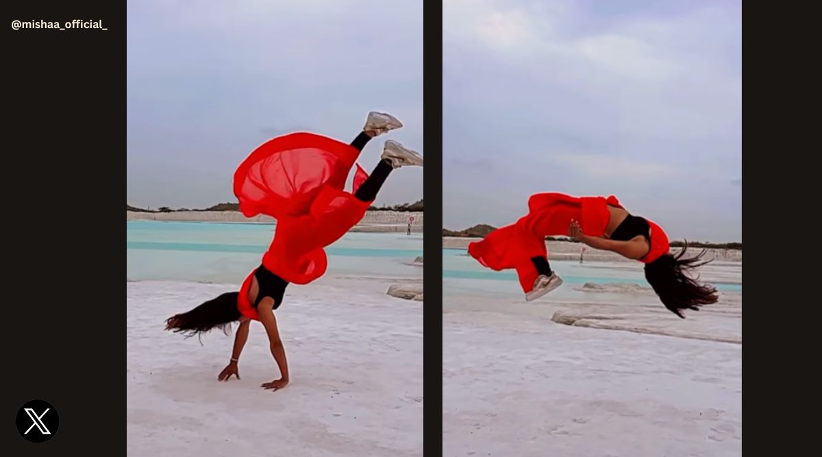 Watch: Fitness influencer does a perfect double flip in a saree