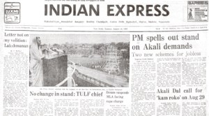 Prime Minister Indira Gandhi on I-Day, Indira Gandhi, Akalis demand, Indira Gandi Independence Day speech, Forty Years Ago, Akalis plan ‘kam roko, akalis rail rok, Shiromani Akali Dal, Dy LS Speaker G Lakshmanan resignation, indian express news