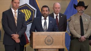 Kash Patel speaks at a news conference, Friday, Sept. 12, 2025, in Orem, Utah, as Utah department of public safety commissioner Beau Mason, left, and Utah Gov. Spencer Cox listen.