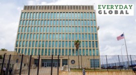 The US flag flaps in the stiff breeze off the Florida Straits at the U.S. Embassy in Havana, Cuba, on March 22, 2016, as President Obama and U.S. Secretary of State John Kerry meet inside with members of Cuban civil society.