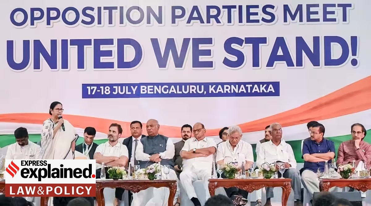 Opposition parties' leaders Mamata Banerjee, Sitaram Yechury, Rahul Gandhi, Sharad Pawar, Arvind Kejriwal and others onstage.