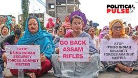 Women of Manipur stage a protest against the ongoing violence in their state