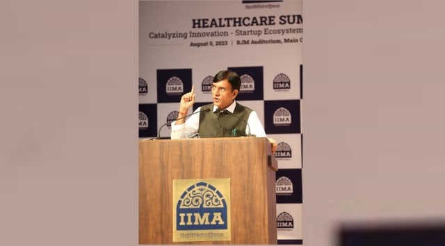 Mansukh Mandaviya at IIMA, heath ministry, heath seva, global healthcare model, multinational corporations, indian express news