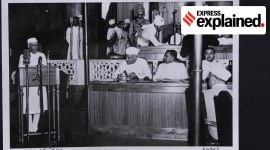 India's first Prime Minister Jawaharlal Nehru, as he delivered his famous 'Tryst with Destiny' speech on the midnight of August 14-15, 1947.