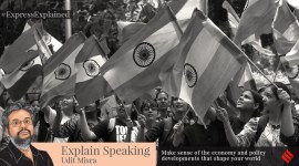 Students with Indian flags during rally as part 'Meri Maati Mera Desh' programme by Chandigarh Police.
