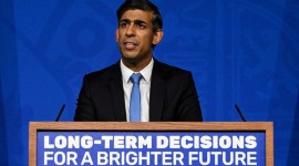 Britain's Prime Minister Rishi Sunak delivers a speech during a press conference on the net zero target, at the Downing Street Briefing Room