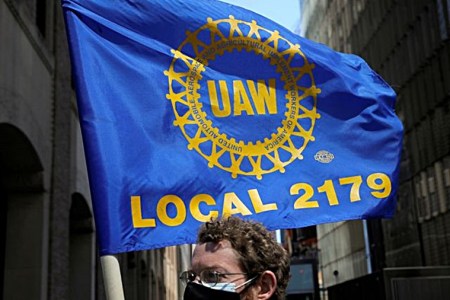 FILE PHOTO: May Day rally for media workers held by The NewsGuild of New York on International Workers' Day in Manhattan, New York City