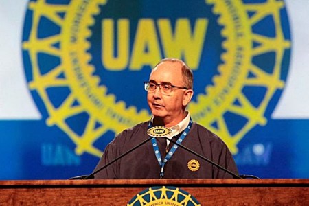 FILE PHOTO: UAW President Shawn Fain chairs the 2023 Special Elections Collective Bargaining Convention