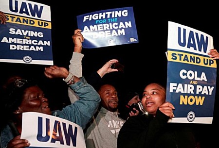 United Auto Workers strike right across from the Ford Michigan Assembly Plant in Wayne