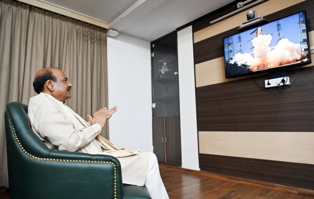 Om Birla watches the launch of country's maiden solar observatory, Aditya-L1