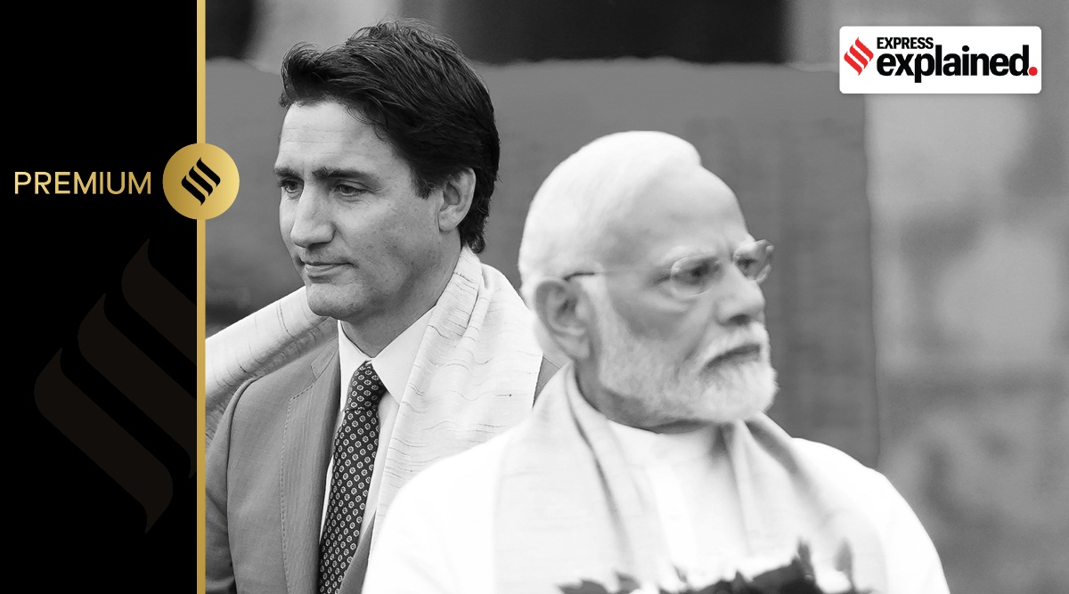Canada's Prime Minister Justin Trudeau, left, walks past Indian Prime Minister Narendra Modi as they take part in a wreath-laying ceremony at Raj Ghat, Mahatma Gandhi's cremation site, during the G20 Summit in New Delhi, Sunday, Sept. 10, 2023.