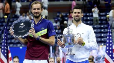 Daniil Medvedev and Novak Djokovic