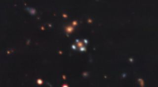 An image of distant galaxies containing an "Einstein blob"
