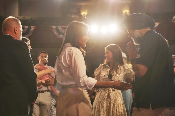 Nikki Haley greets the crowd at a town hall event for the Republican presidential nomination in Indian Land, S.C. on Aug. 28, 2023. (Travis Dove/The New York Times)