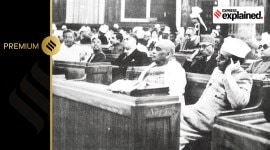 Sardar Vallabhbhai Patel and other leaders at a meeting of the Constituent Assembly of India.