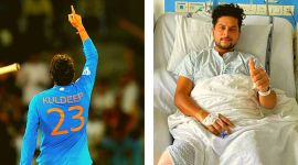 Kuldeep Yadav celebrates a wicket against Pakistan at the Asia Cup