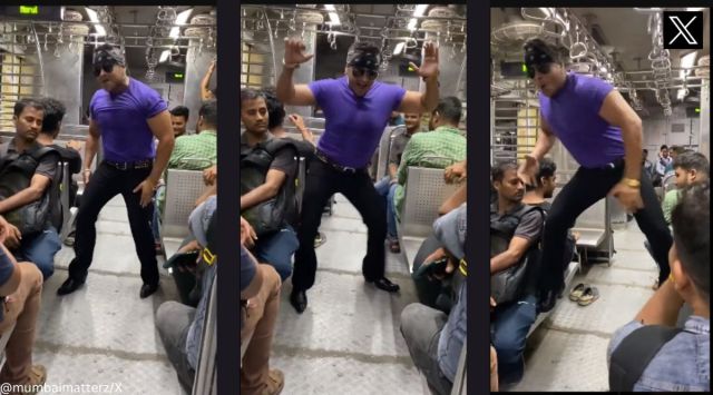 Man imitating Salman Khan dances in crowded Mumbai local train