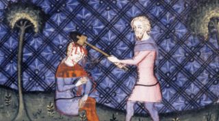 Detail of a miniature of Cain murdering Abel.