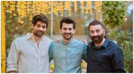 Rajveer Deol with brother Karan Deol and father Sunny Deol. (Pic: Sunny/Instagram)