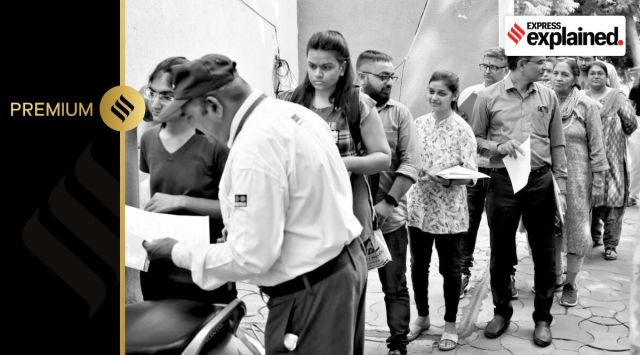 Long queue outside the Canada Visa application centre in Ahmedabad on Thursday.