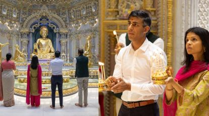 On G20 visit, UK PM Rishi Sunak, wife Akshata Murthy offer prayers at Akshardham  Temple in Delhi | India News - The Indian Express