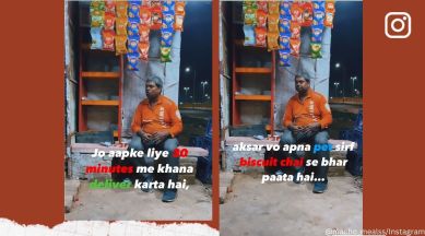 Video of Swiggy delivery executive having tea and biscuits at roadside stall leaves netizens teary-eyed