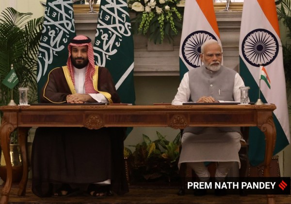 Prime Minister Narendra Modi with Saudi Arabia's Crown Prince and Prime Minister Mohammed bin Salman bin Abdulaziz Al Saud during sign key agreements after a meeting at the Hyderabad House, in New Delhi on Monday. (Express Photo by Prem Nath Pandey)