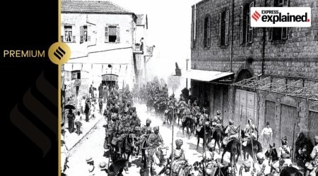 Jodhpur Lancers marching through Haifa, Israel, after they liberated it from the Ottoman Turks.