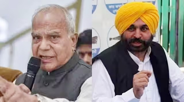 Governor Banwarilal Purohit (left) and Punjab Chief Minister Bhagwant Mann (right)