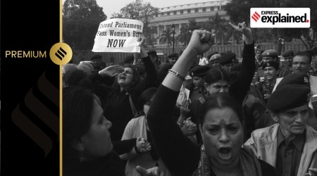 Federation of Indian Women protesting against the UPA Govt outside Parliament in New Delhi in 2014.