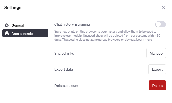 chatgpt history setting
