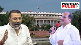 This combination photo shows BJP MP Nishikant Dubey and Congress leader in the Lok Sabha Adhir Ranjan Chowdhury. (Photos via PTI, Chowdhury's Facebook page)