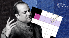 indian express mini crossword banner showing rahat fateh ali khan, a crossword grid and a denim background